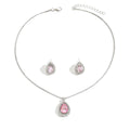 European and american cross-border fashion teardrop pendant jewelry set - women's pink sweet, light luxury, high-end necklace and earring set