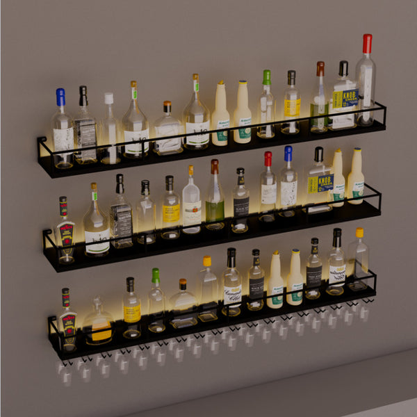 Simple bar counter wine rack wall hanging clear bar restaurant wall decoration rack creative lighting wrought iron wine display rack