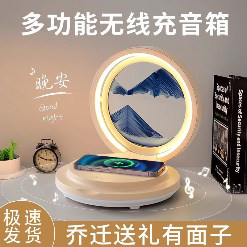 Creative quicksand painting phone charging bluetooth speaker table lamp decoration - perfect for housewarming gifts, bedroom bedside night light