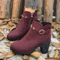 Wholesale women's plus size spring/autumn new british style chunky heel high heel martin boots with rivet belt buckle ankle boots