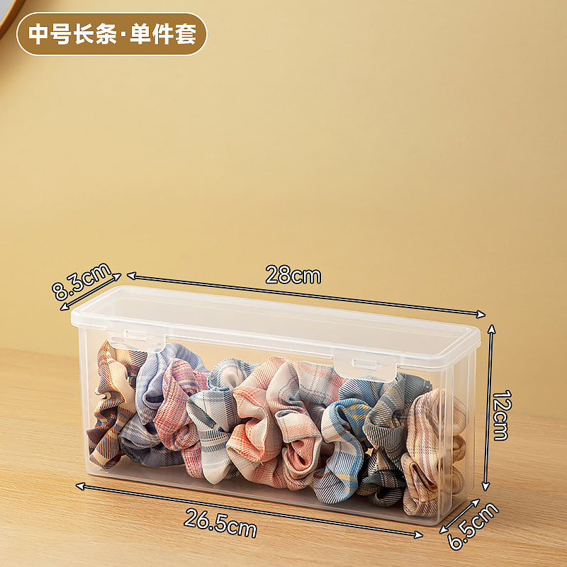 Long makeup brush, mask storage box, transparent rectangular box with lid, covered dresser, skin care product storage box.