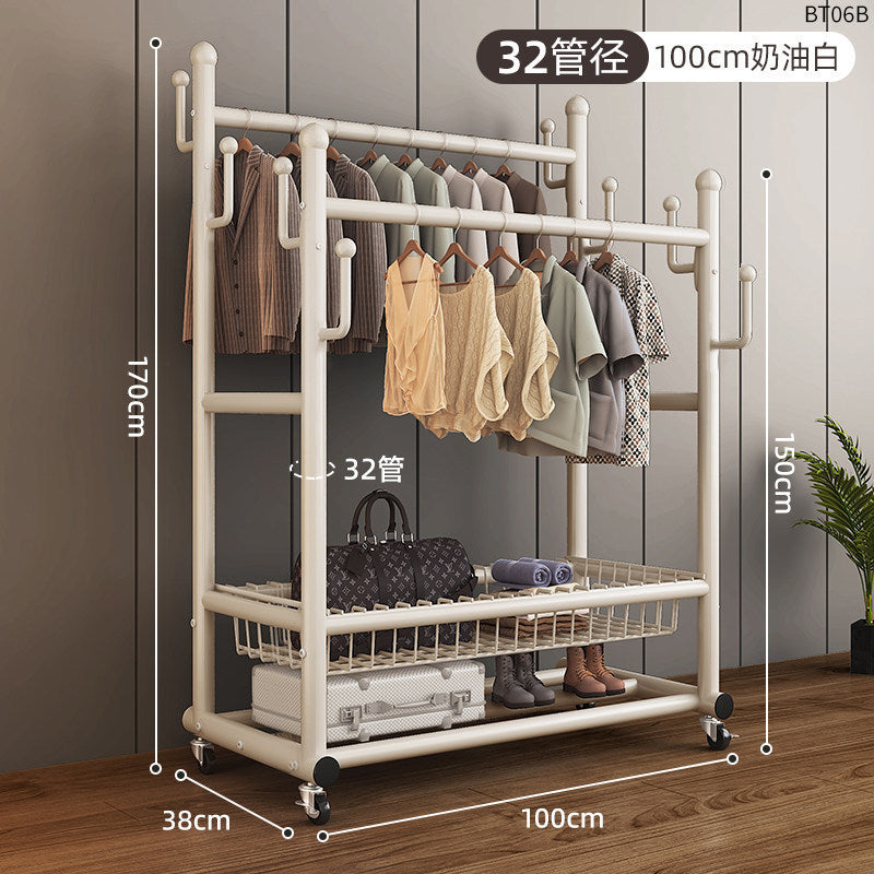 Clothes rack floor-standing bedroom for home double-pole clothes drying rack movable clothes rack indoor clothes storage coat rack