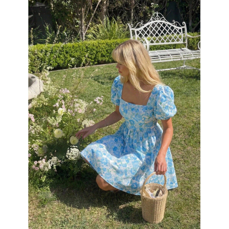 fashionsweetelegant floral casualelegance puff sleeve pastoral style printing holiday dress