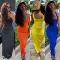 C3643 in stock cross-border fashion solid color sexy dress floor-length dress tie-up maxi dress