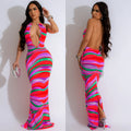 C6882 cross-border   fashion women's printed sleeveless deep v backless maxi dress