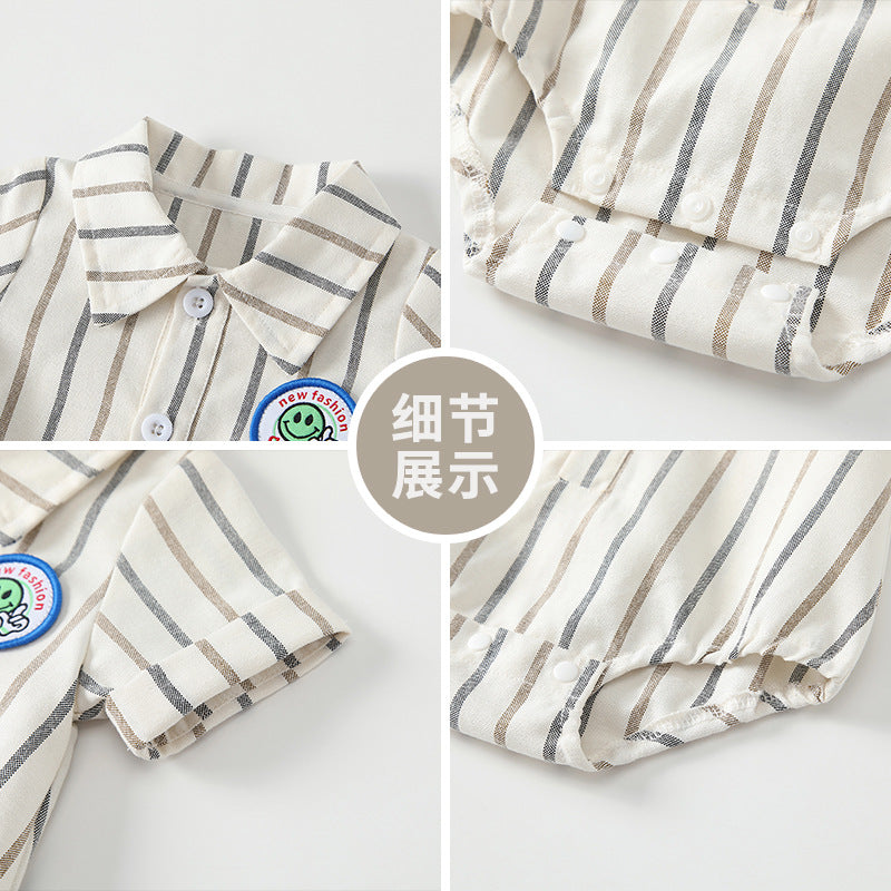 Newborn summer clothes - lightweight  newborn baby boy striped british preppy style shirt romper