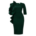D608 cross-border  fashion women's round neck elegant three-quarter sleeve ruffle trim african dress