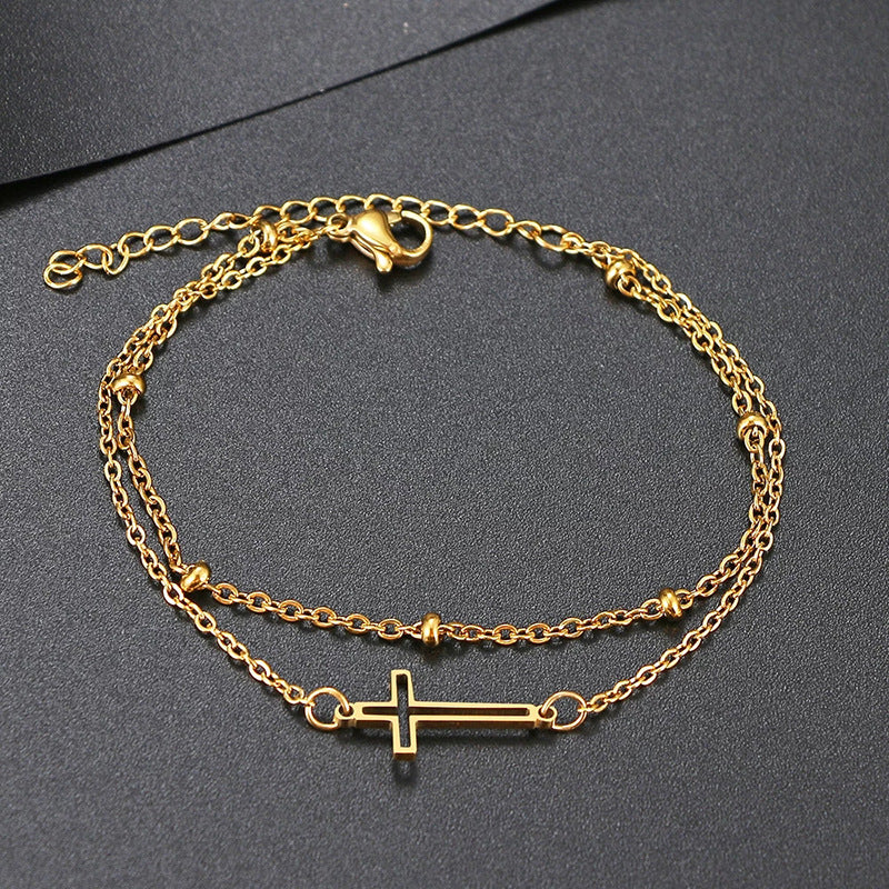 exquisite fashion stainless steel cut out cross double chain bracelet fashioncasualeleganteasiest for match bracelet
