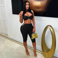 C7673 cross-border   fashion women's sexy solid color lace-up bodycon bodycon set