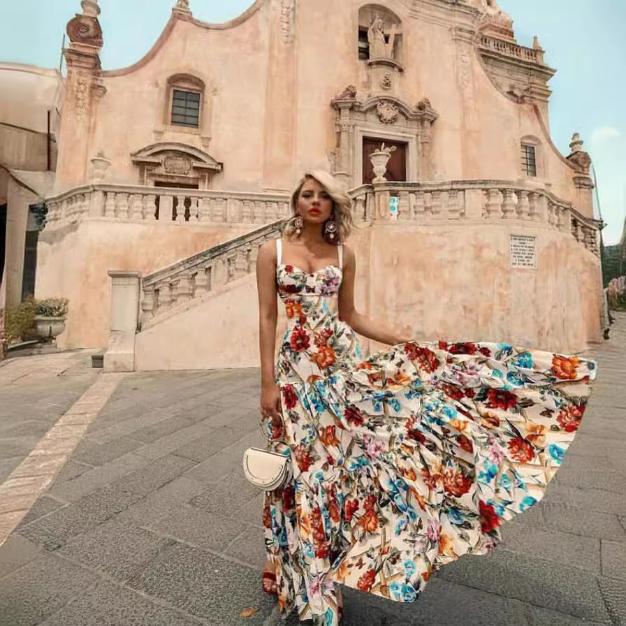 2025 summer european and american export new women's fashion wish amazon sexy sleeveless camisole maxi dress printed dress