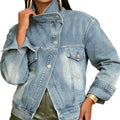 new european and american cross-border  direct sales streetwear motorcycle wind washed stand collar vintage denim jacket