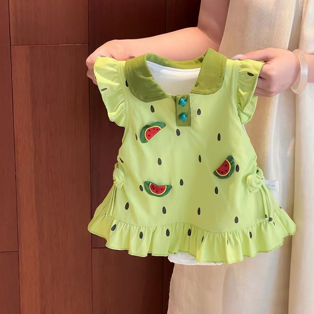 Summer outfit: adorable baby girl's set with peter pan collar and fun watermelon print - unique and stylish design