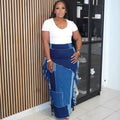 European and american style women's denim skirt - new fashion washed color block tassel high waist midi skirt for  cross-border e-commerce