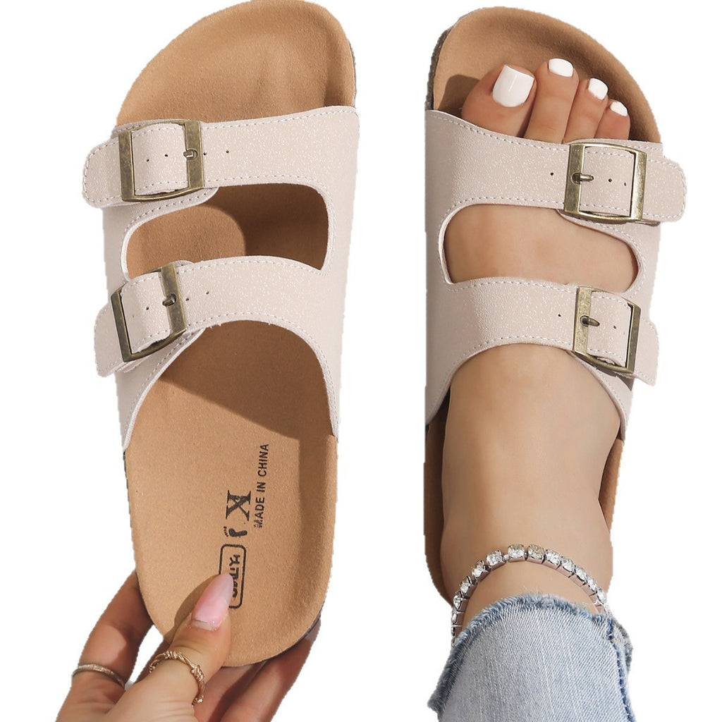 2025 summer new belt buckle platform slippers women wear open-toe one-word drag fashion casual sandals wholesale