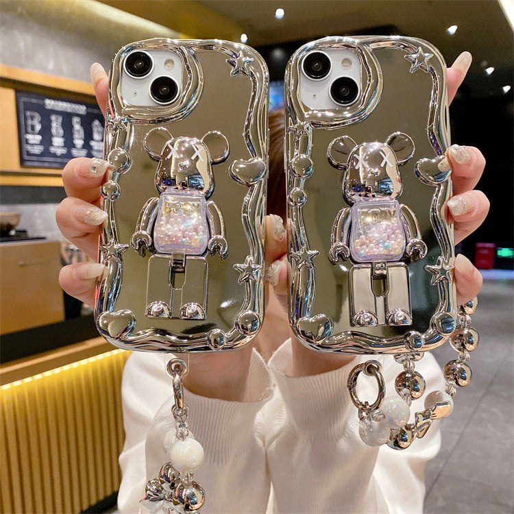 Electroplated mirror finish apple 16 pro violent bear stand phone case iphone xr/11 creative minimalist soft cover