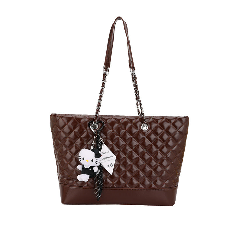 Large capacity retro diamond quilted chain women's bag autumn/winter solid color commuter tote cross-border new small chanel-style shoulder bag