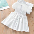 Girls' summer dress  new style chic cardigan slip dress baby solid color princess dress kids short sleeve skirt
