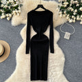 European and american style minimalist sexy ribbed bodycon knit dress - autumn solid color basic skirt - pencil skirt for women