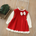 Girlsweaterlong skirtfall and winter new new year's greeting style bows christmas skirt children's dress