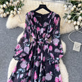 French chic high-end elegant dress - new 2025 collection: slimming, figure-flattering, printed chiffon maxi dress with a sophisticated waist