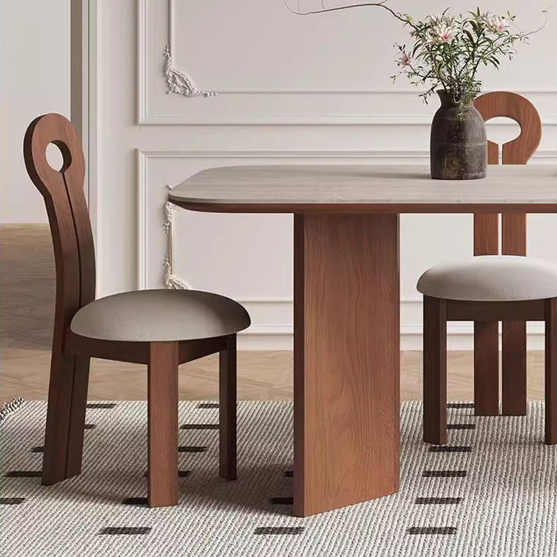 Cream solid wood rock slab dining table chair 2024 new Internet celebrity antique family small apartment travertine ash wood