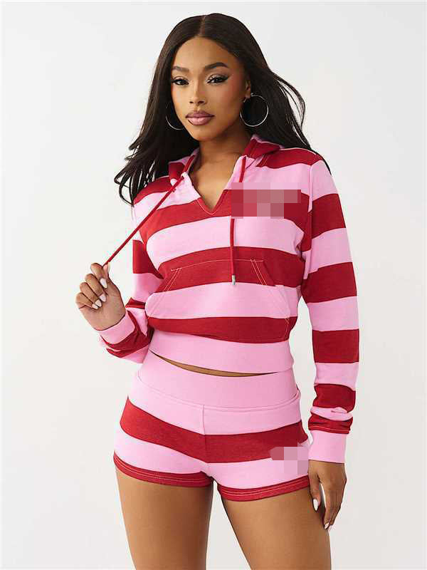 fashionfashion positioning offset printing embroideredshortssweatshirtstripessuit high-end sportswear suit women's brand name