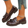 Wholesale women's plus size spring/autumn new british style chunky sole leather loafers with tassel detail - slip-on flats