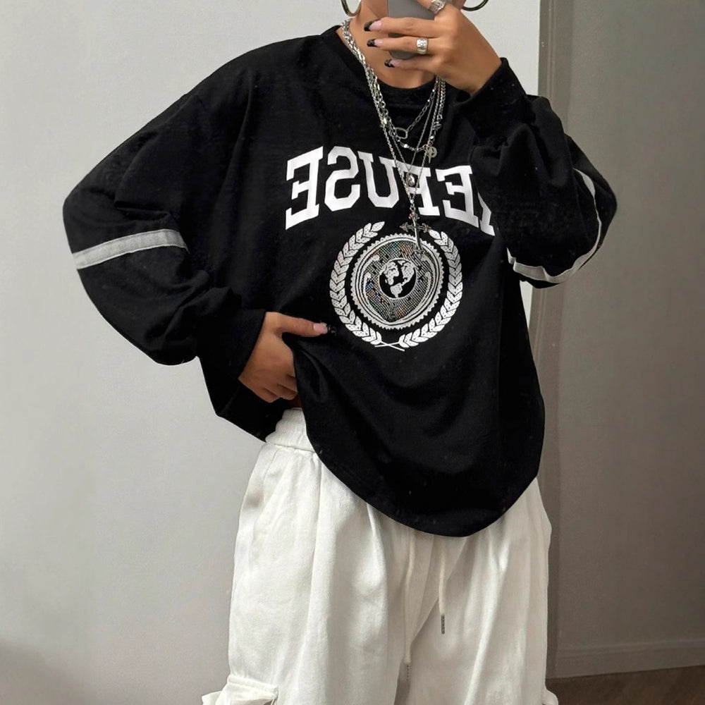 In-stock - 73093#  cross-border women's fashion european & american style ins trendy crewneck printed long sleeve sweatshirt