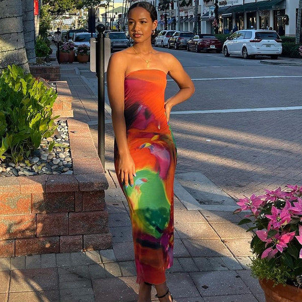 European and American style 2023 spring new off-the-shoulder dress sleeveless one-word collar medium and long slim pencil skirt women's trendy clothing