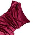 Burgundy slimming bodycon mini dress - one-shoulder high-waisted satin ruffle hem party dress