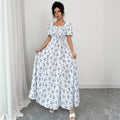 Evening mist spring/summer floral print bubble sleeve dress, fashionable slit hem a-line dress, women's clothing