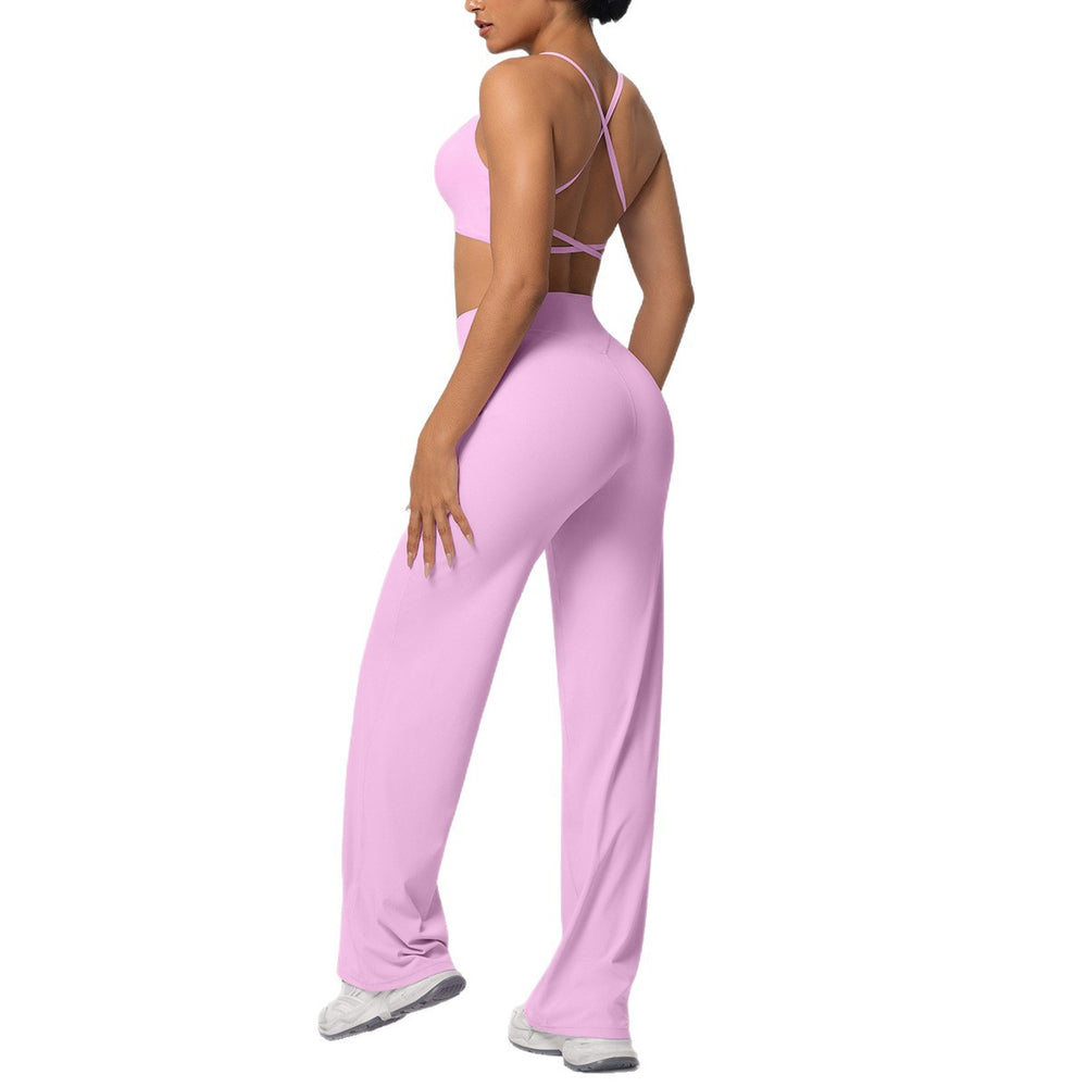 Sexy suspender back high waist hip lifting loosestraight-leg sports pants suit quick-drying running yoga fitness wear for women