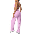 Sexy suspender back high waist hip lifting loosestraight-leg sports pants suit quick-drying running yoga fitness wear for women