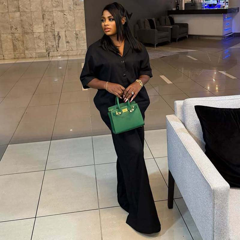 Cross-border African women's casual two-piece set, loose cardigan, versatile top, casual wide-leg trousers, cross-American suit, women