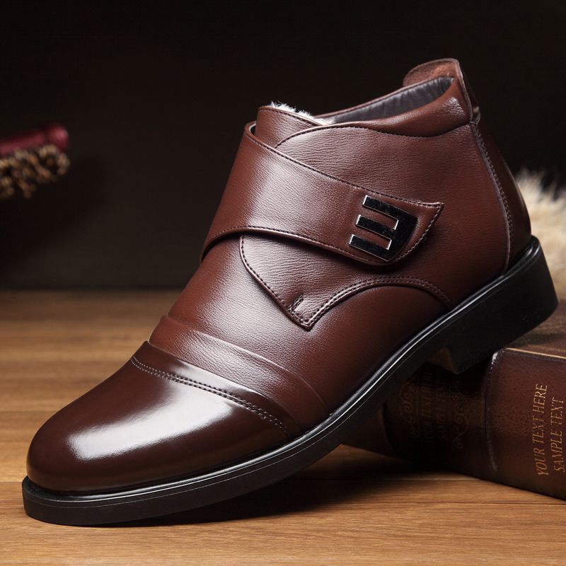 Boots 2025winter high-top boots men leather shoes genuine leather snow boots fleece-lined trendy leather boots heattech cotton shoes for men