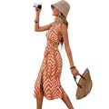Amazon european bohemian style one-shoulder waist-cinching cutout drawstring slit vacation print dress for women