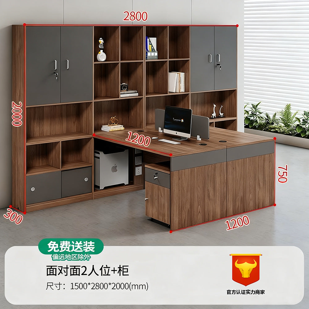 Financial office desk set - executive office desk with high cabinet, two-seat facing configuration for accountants and managers
