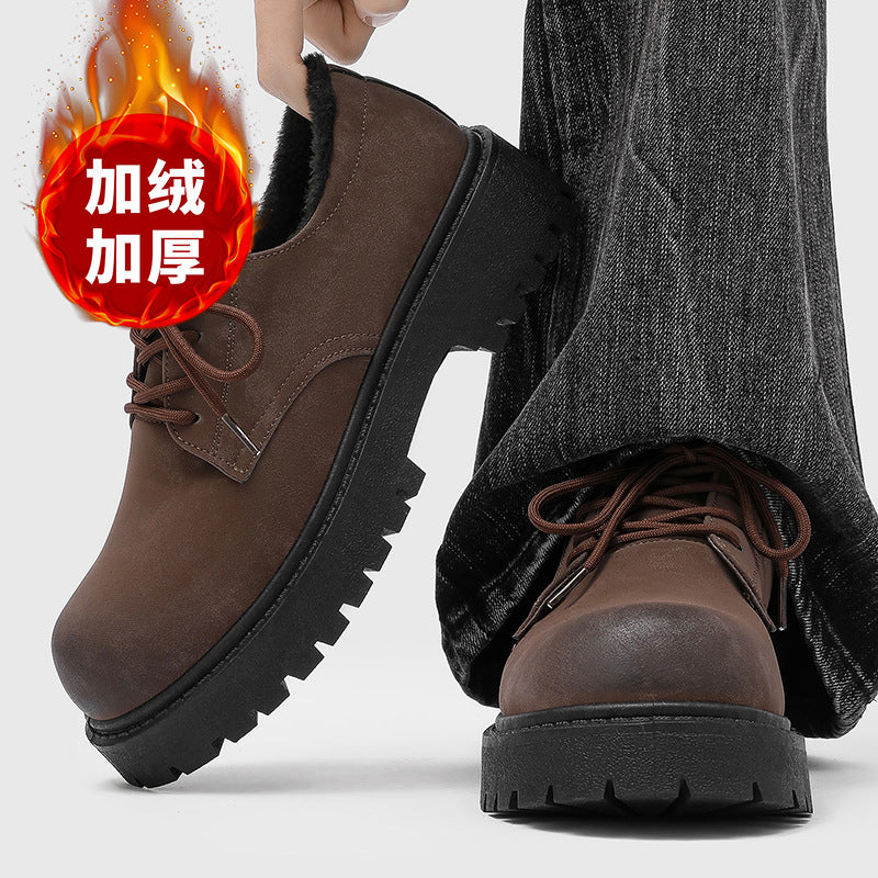 Derby cotton shoes 2025 new arrivalwinterlow anklebootsmenheattechretroworkwearthick solesuedefleece-lined leather shoes