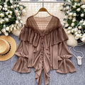 cross-border 2026 summer lazy style elegant socialite rufflespatchwork bell sleeve chiffon shirt loose shirt