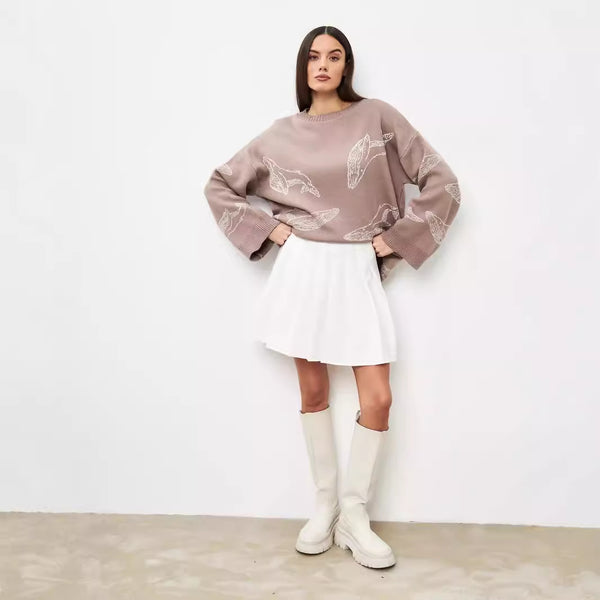 Women's New Loose Crew Neck Long Sleeve Casual Pullover Sweater Fashion Lazy Knitted Sweater Women