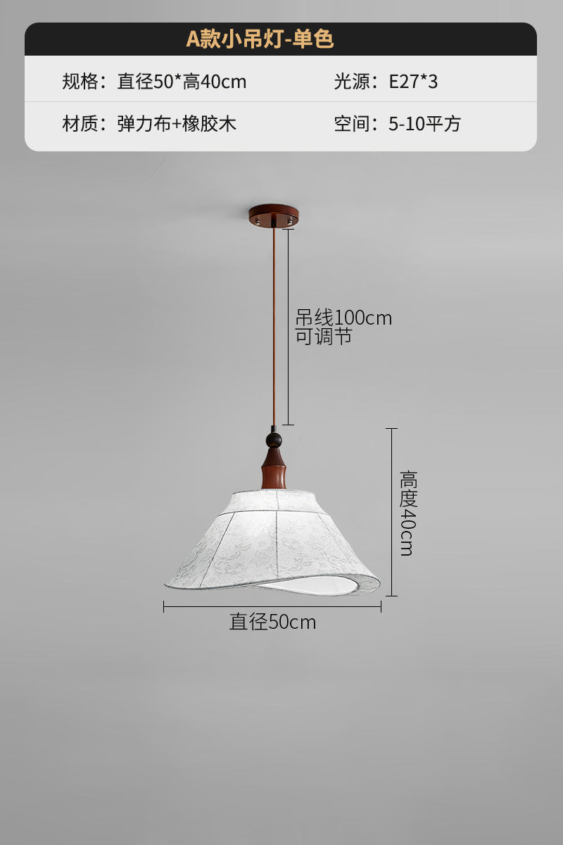 Walnut French medieval bedroom living room small chandelier retro Nanyang walnut high-end fabric printing chandelier