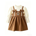 Girlbows suspender dressfake two-piecespring & fall puff sleeve bottom baby gentle bear princess dress