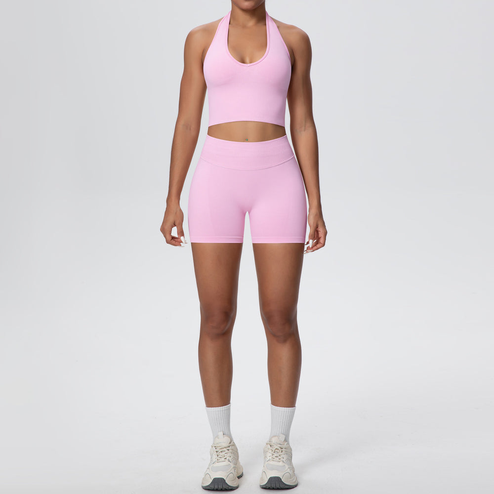 fashion seamless breathable halter back yoga suit running sports fitness yoga suit two-piece set for women