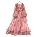 French chic sequin embroidered v-neck lantern sleeve bodycon dress - women's slimming maxi dress for autumn