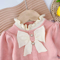 Girls' autumn/winter korean style knit dress with floral lace and cinched waist, cute bow detail, baby dress