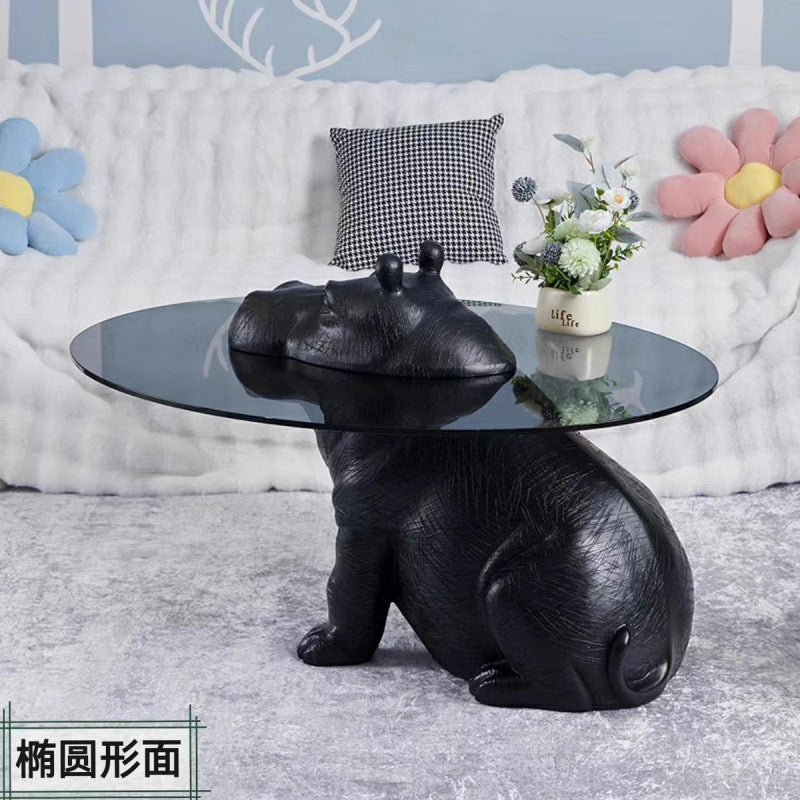 Designer stylish creative popular animal hippopotamus coffee table living room for home italian normcore tempered glass small coffee table