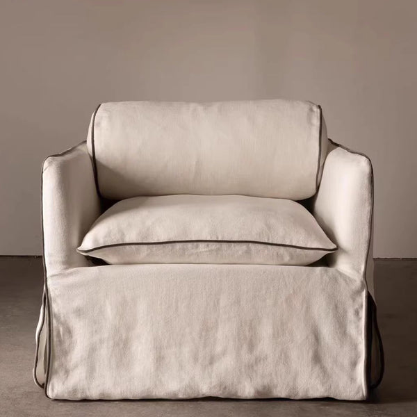 Wabi Sansan down linen single fabric sofa small apartment living room B & B high-end cotton and linen cream wind removable and washable