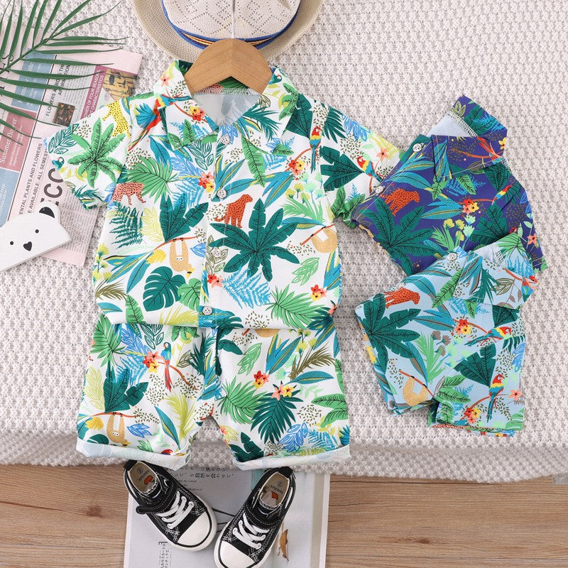 Boys' summer beach outfit set - stylish kids' short-sleeve and pants casual two-piece set - wholesale for cross-border e-commerce