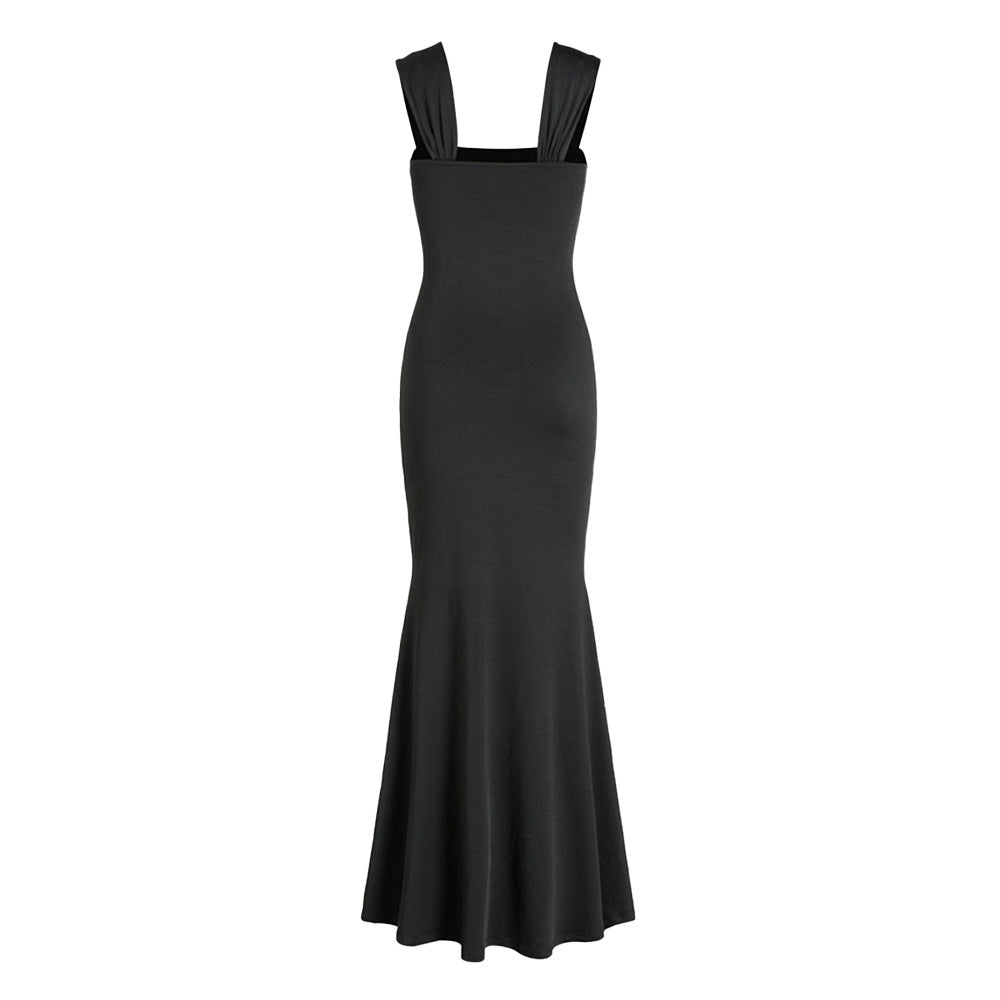 european and american women's clothing  hot style hip-covering square neck vest dress sexy slim slimming looklong mermaid dress