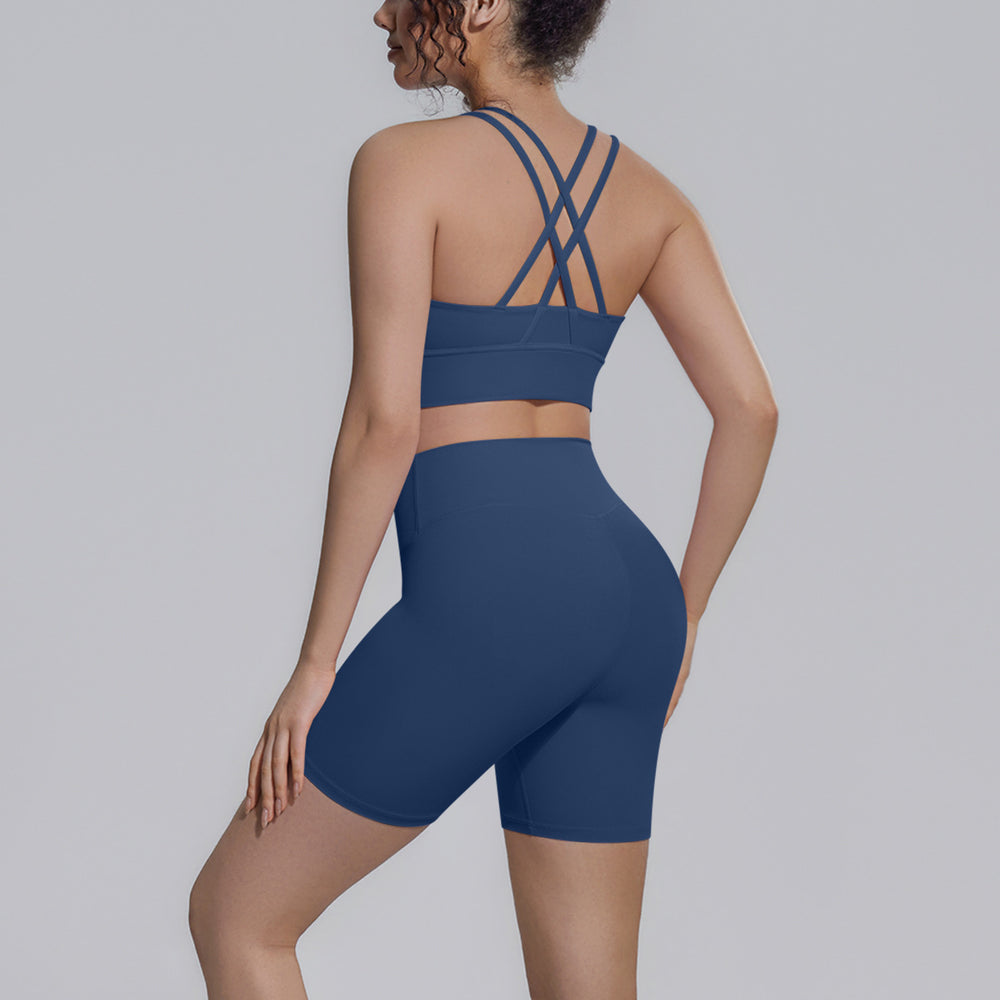 New arrival cross-border double-sided brocade back cross tight-fitting breathable yoga suit sports running fitness two-piece set for women